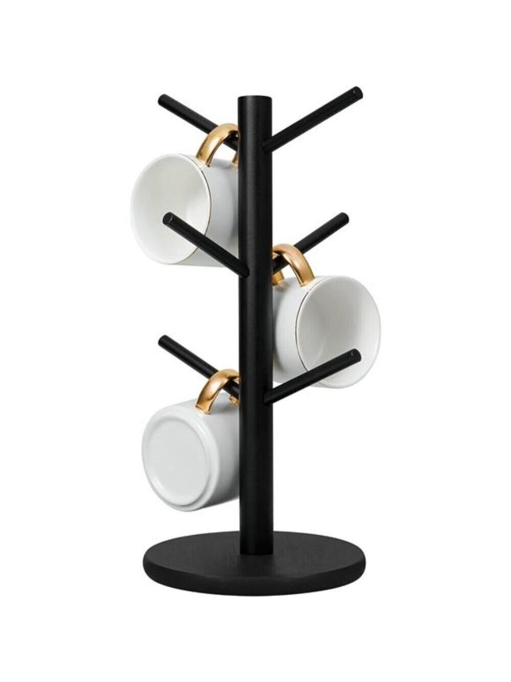 Black Wooden Mug Holder Tree Coffee Cup Stand with 6 Hooks Kitchen Counter Rack